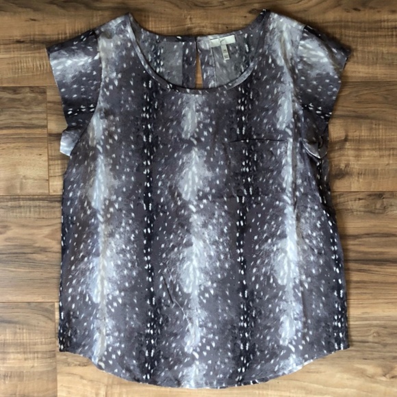 Joie Gray Print Silk Rancher Blouse M - Picture 1 of 9